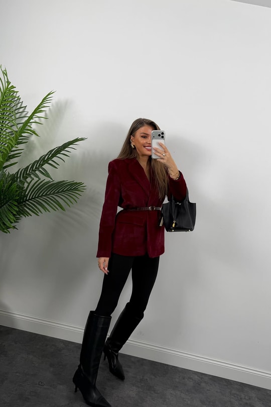 Premium Kalite Tay Tüyü Blazer Bordo
