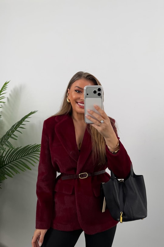 Premium Kalite Tay Tüyü Blazer Bordo