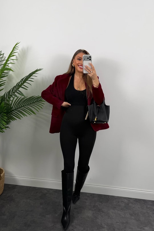 Premium Kalite Tay Tüyü Blazer Bordo