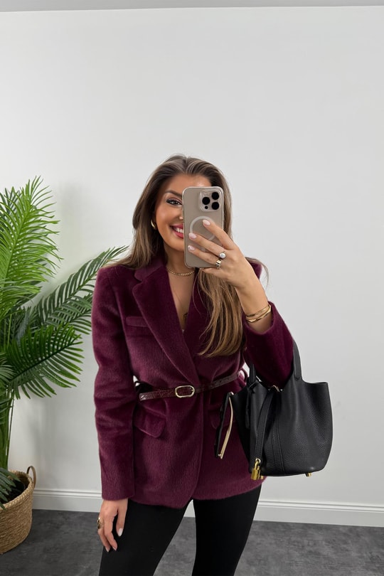 Premium Kalite Tay Tüyü Blazer Bordo Mürdüm