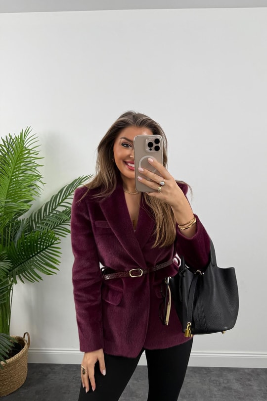 Premium Kalite Tay Tüyü Blazer Bordo Mürdüm