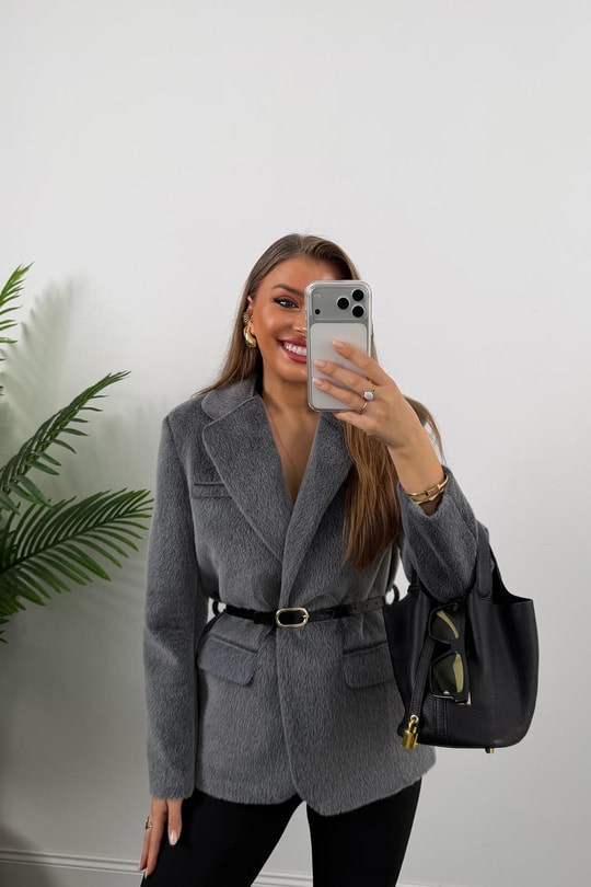 Premium Kalite Tay Tüyü Blazer Gri 