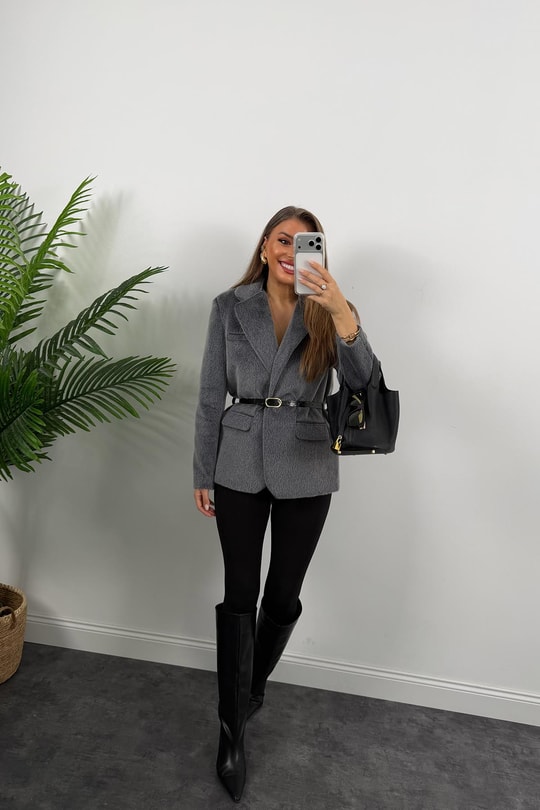Premium Kalite Tay Tüyü Blazer Gri 
