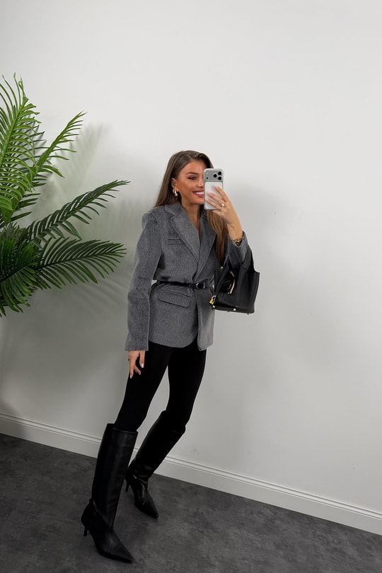 Premium Kalite Tay Tüyü Blazer Gri 