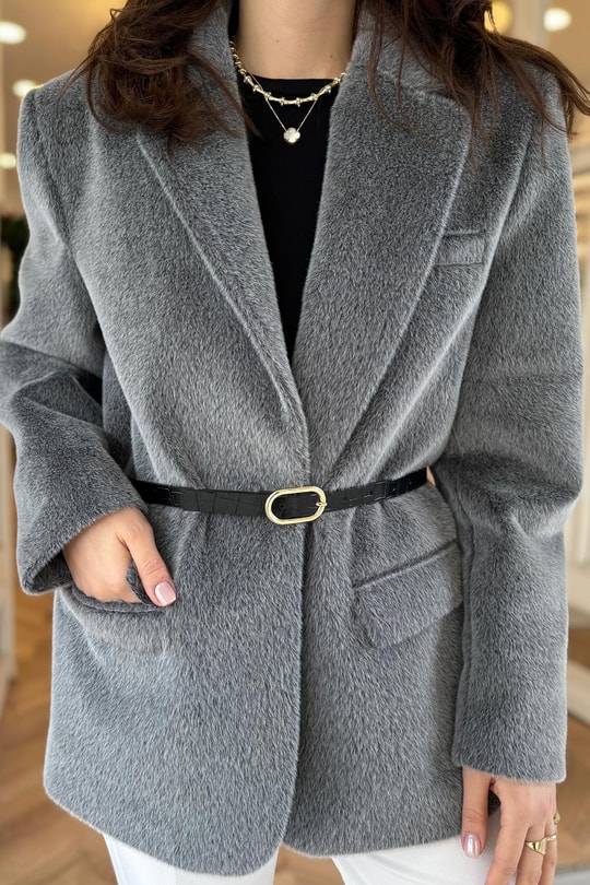 Premium Kalite Tay Tüyü Blazer Gri