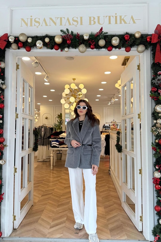 Premium Kalite Tay Tüyü Blazer Gri