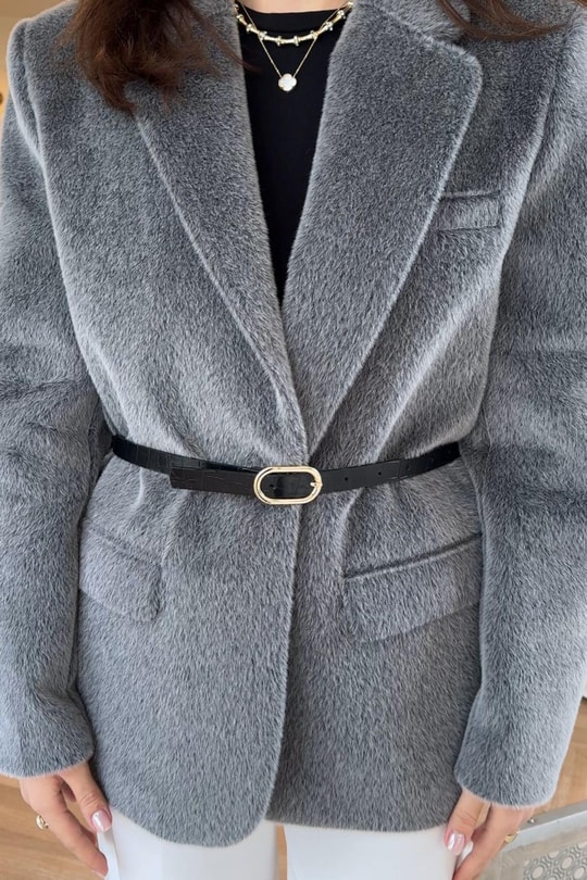 Premium Kalite Tay Tüyü Blazer Gri