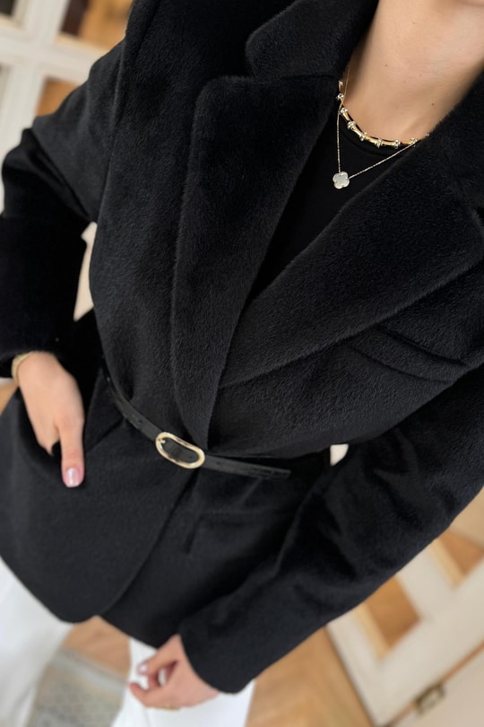Premium Kalite Tay Tüyü Blazer Siyah