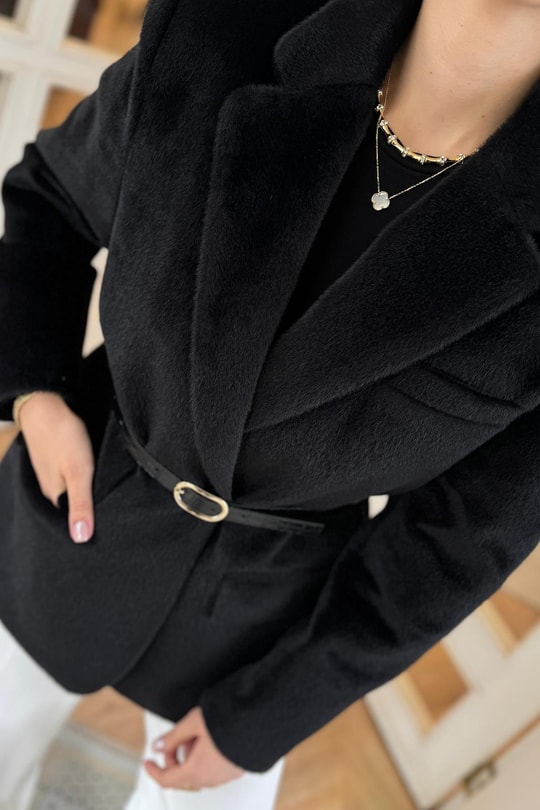 Premium Kalite Tay Tüyü Blazer Siyah