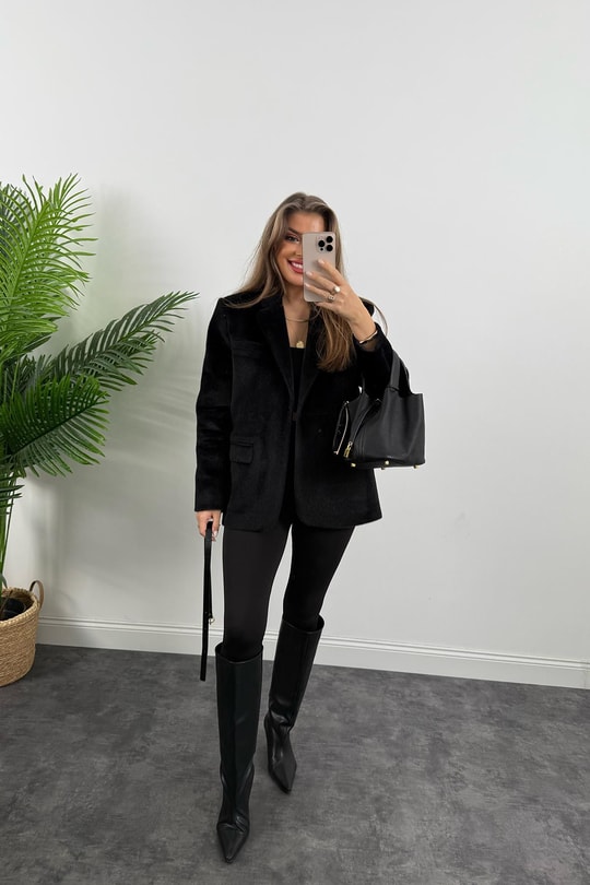 Premium Kalite Tay Tüyü Blazer Siyah