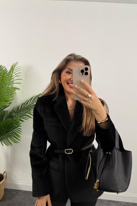 Premium Kalite Tay Tüyü Blazer Siyah