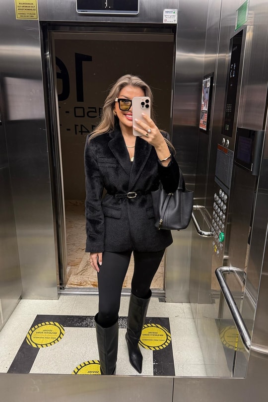 Premium Kalite Tay Tüyü Blazer Siyah