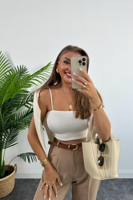 Premium Kalite Tok Kumaş Kemerli Havuç Pantolon Camel
