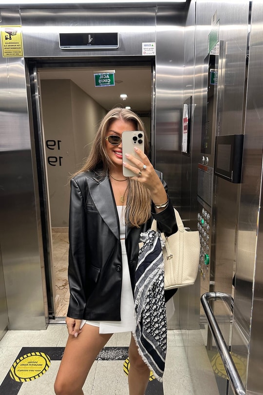 Premium Kalite Yumuşak Kumaş Vegan Deri Blazer Ceket Siyah