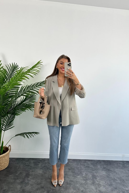 Premium Seri %100 Pamuk Keten Yazlık Blazer Bebek Gri
