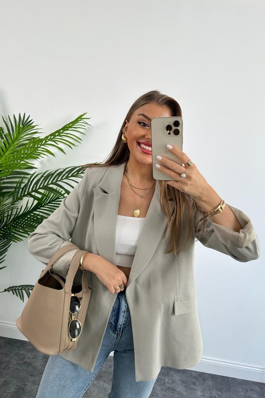 Premium Seri %100 Pamuk Keten Yazlık Blazer Bebek Gri