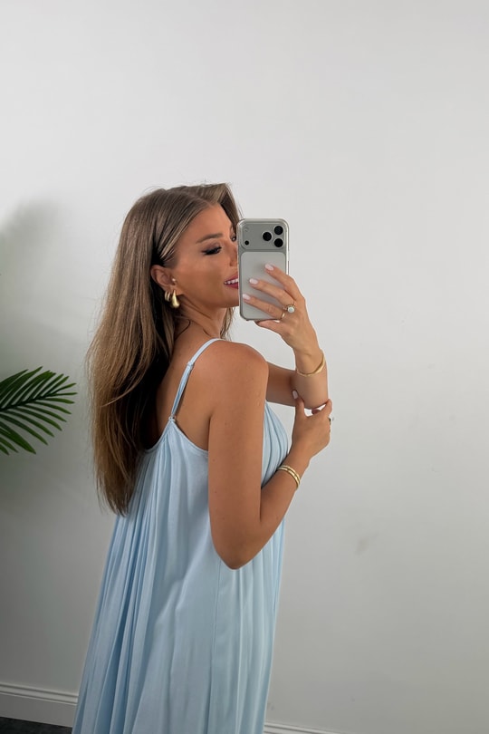 Premium Seri %100 Pamuk Maxi Salaş Elbise Bebek Mavi 