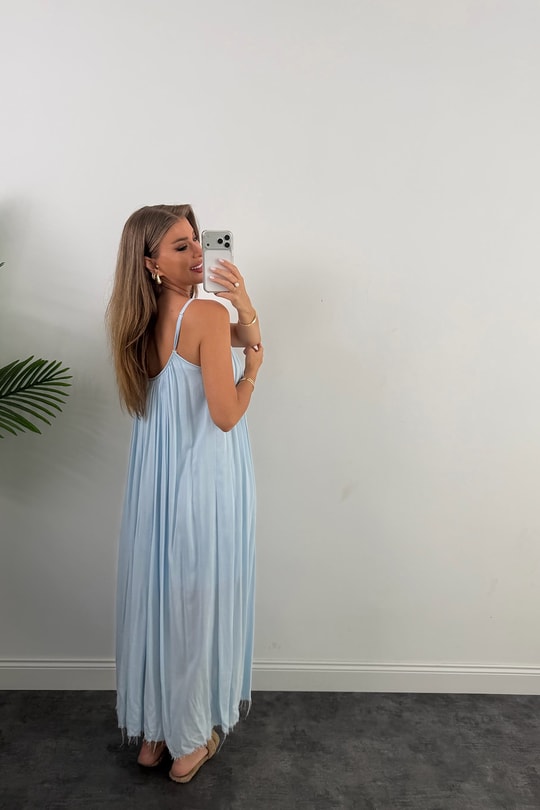 Premium Seri %100 Pamuk Maxi Salaş Elbise Bebek Mavi 