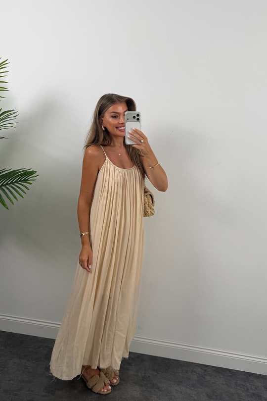 Premium Seri %100 Pamuk Maxi Salaş Elbise Taş