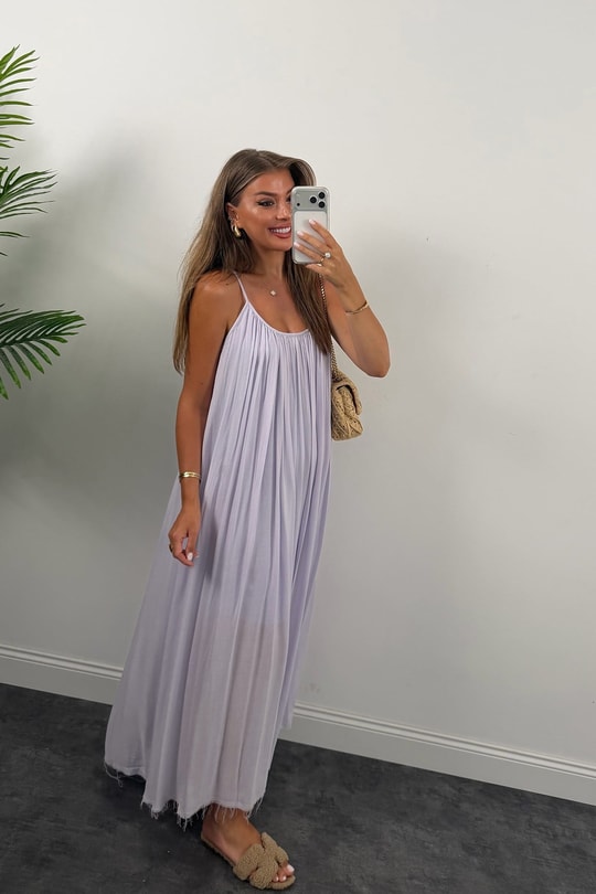 Premium Seri %100 Pamuk Maxi Salaş Elbise Lila