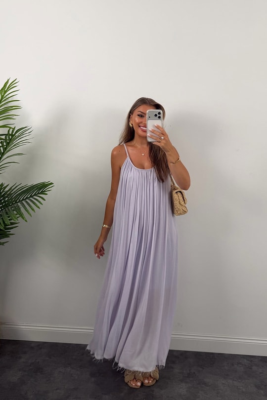 Premium Seri %100 Pamuk Maxi Salaş Elbise Lila