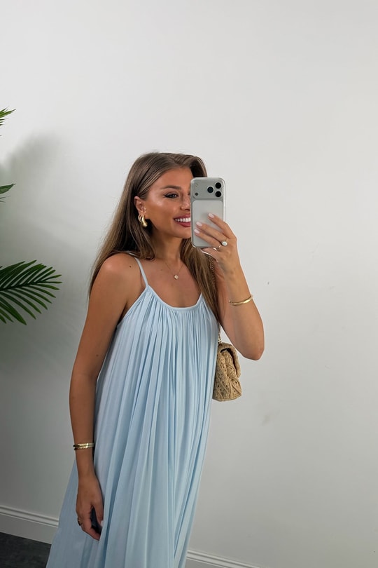 Premium Seri %100 Pamuk Maxi Salaş Elbise Bebek Mavi 