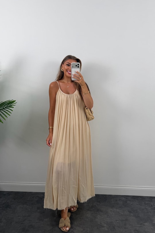 Premium Seri %100 Pamuk Maxi Salaş Elbise Taş