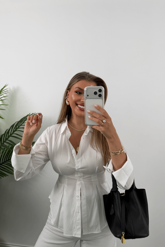 Premium Seri %100 Pamuk Oturtma Pileli Gömlek Beyaz