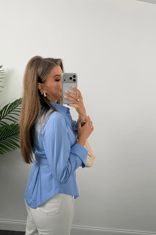 Premium Seri %100 Pamuk Oturtma Pileli Gömlek Mavi