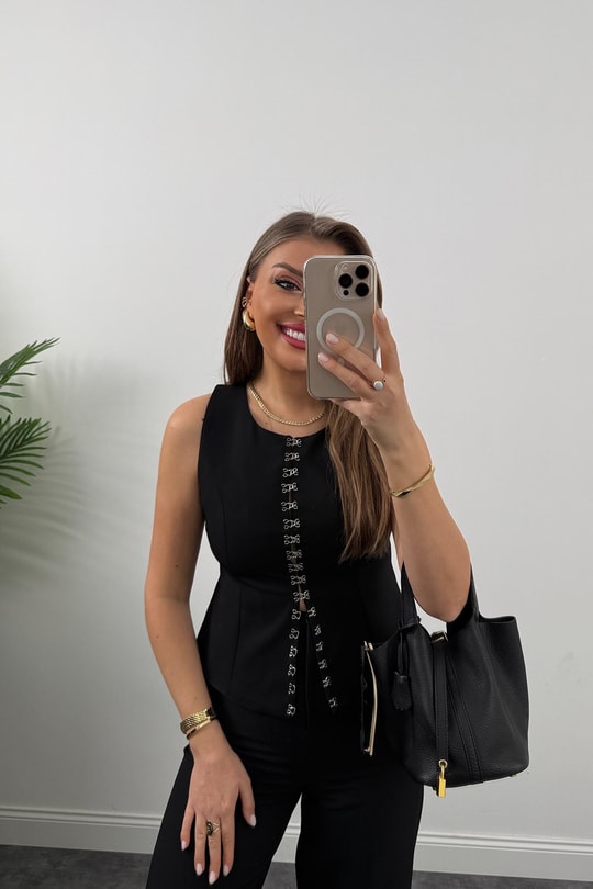 Premium Seri Agraflı Klasik Kumaş Belden Oturtma Yelek