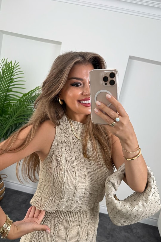 Premium Seri Ajurlu Likralı Etek Bluz Takım Gold