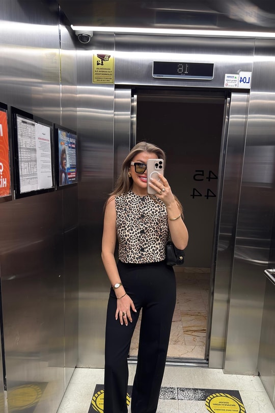 Premium Seri Astarlı Keten Leopar Yelek