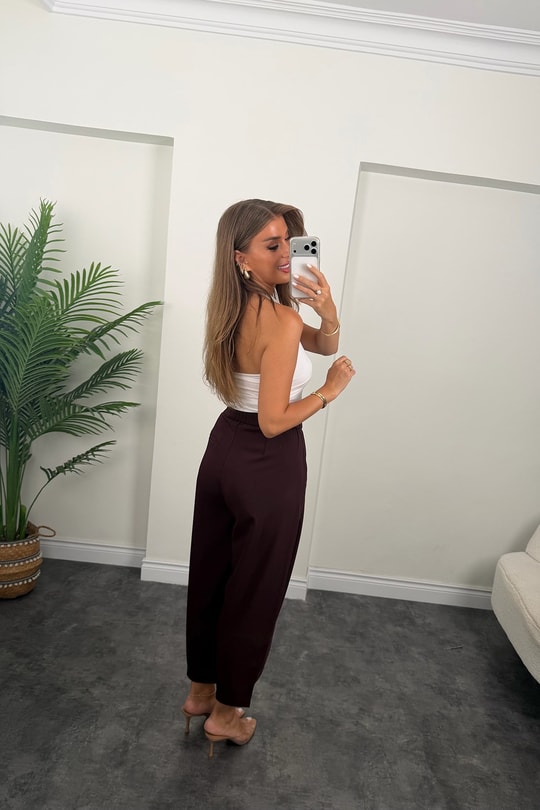Premium Seri Beli İpli Dökümlü Kumaş Harem Pantolon Mürdüm