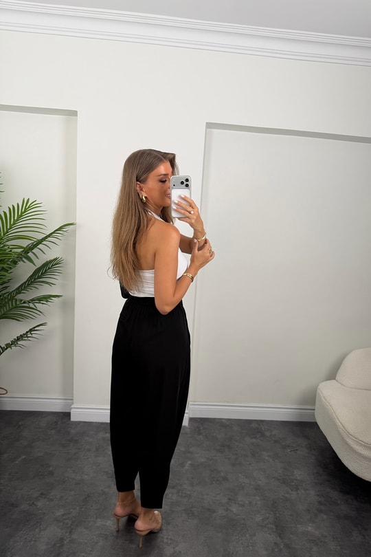 Premium Seri Beli İpli Dökümlü Kumaş Harem Pantolon Siyah