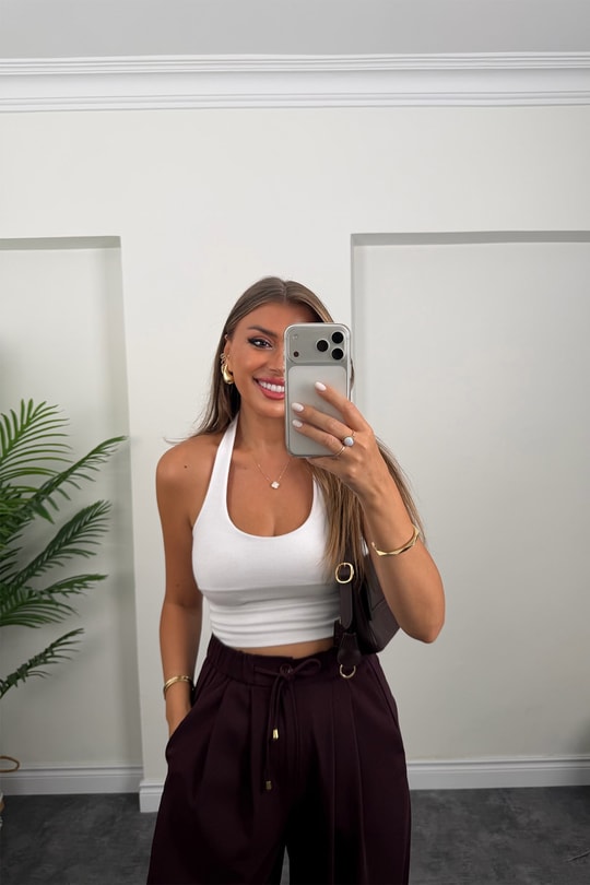Premium Seri Beli İpli Dökümlü Kumaş Harem Pantolon Mürdüm