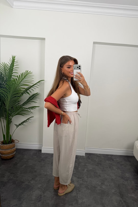 Premium Seri Beli İpli Tensel Baggy Pantolon Taş