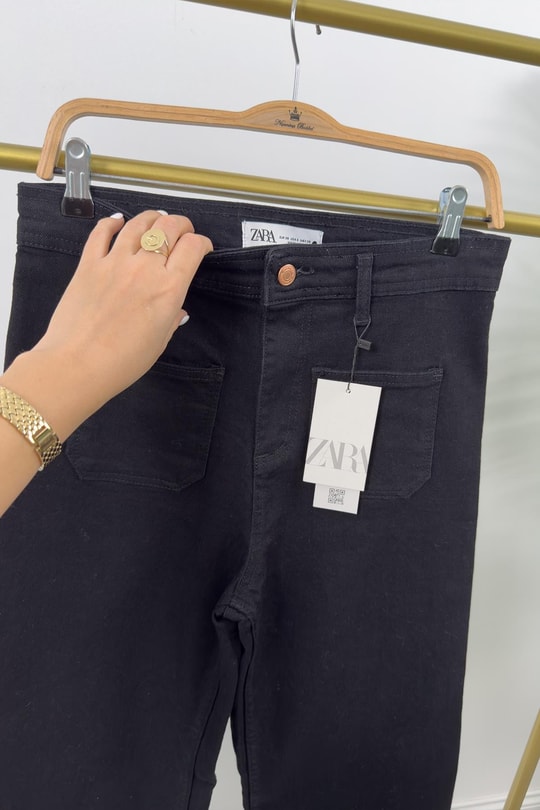 Premium Seri Bilek Boy Önü Cepli Likralı Bol Paça Jean Pantolon Siyah