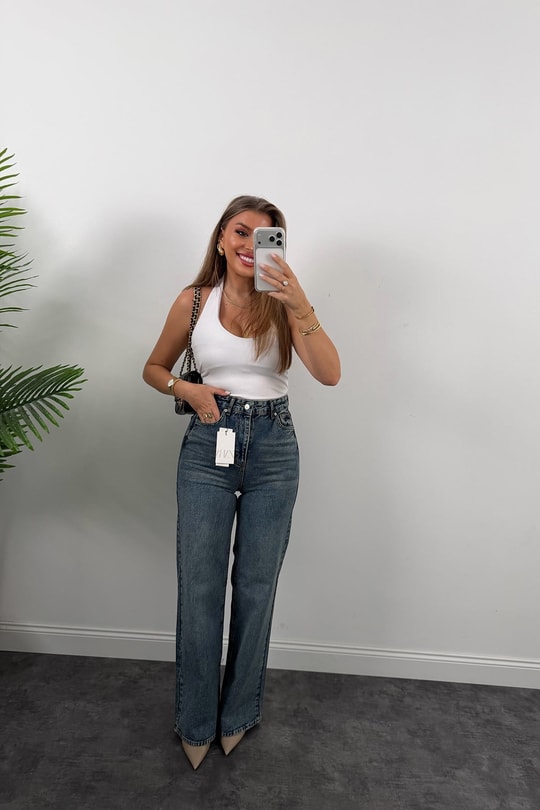 Premium Seri Bol Paça Yüksek Bel Jean 1019 Vintage Mavi