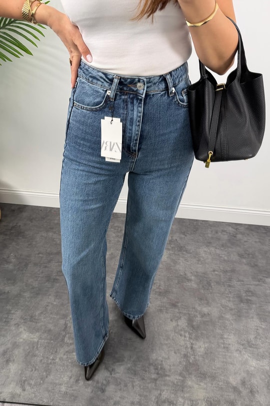 Premium Seri Bol Paça Yüksek Bel Jean 520 Mavisi 1001