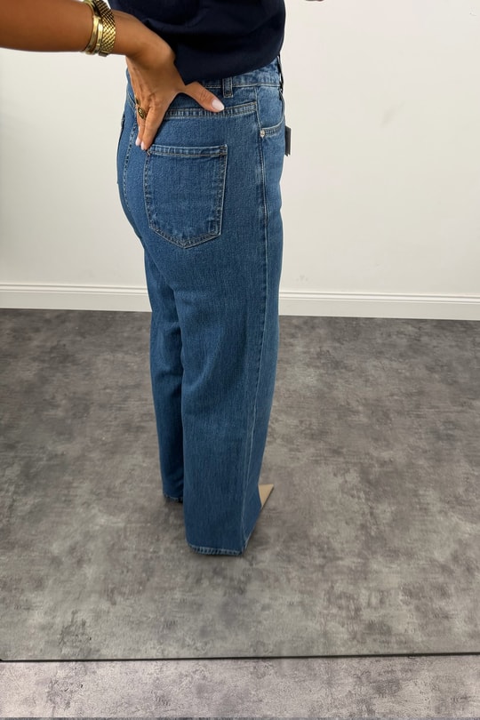 Premium Seri Bol Paça Yüksek Bel Jean Klasik Mavi 1004 