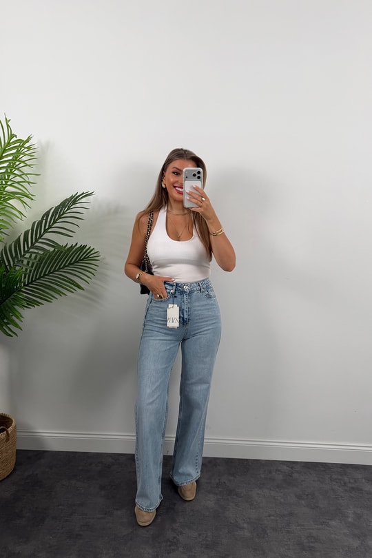 Premium Seri Bol Paça Yüksek Bel Jean Light Blue 1006