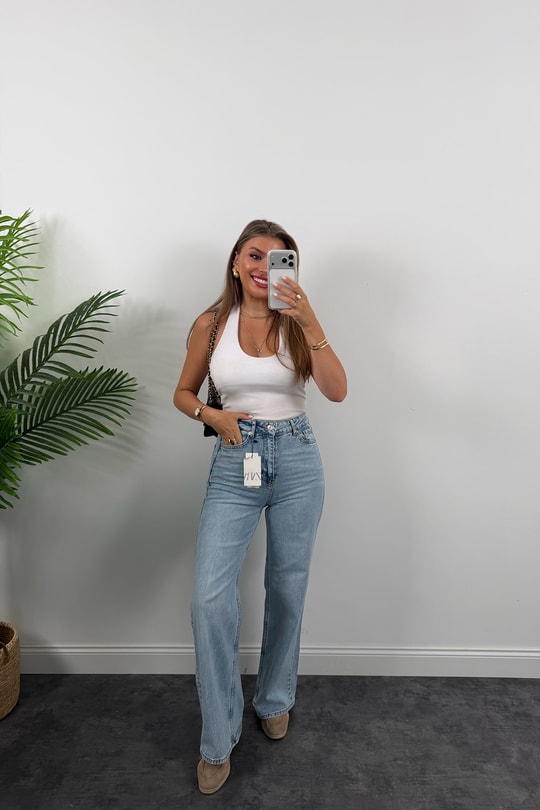 Premium Seri Bol Paça Yüksek Bel Jean Light Blue 1006