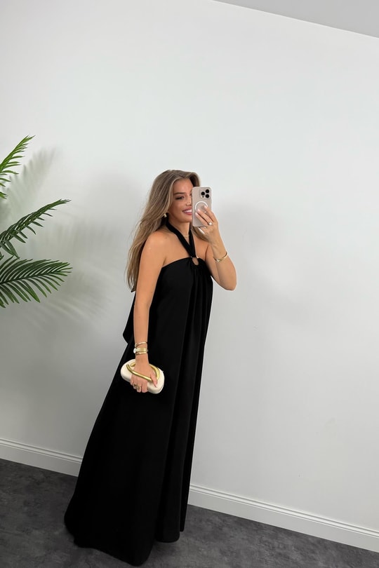 Premium Seri Boyun Detaylı Maxi Dökümlü Elbise