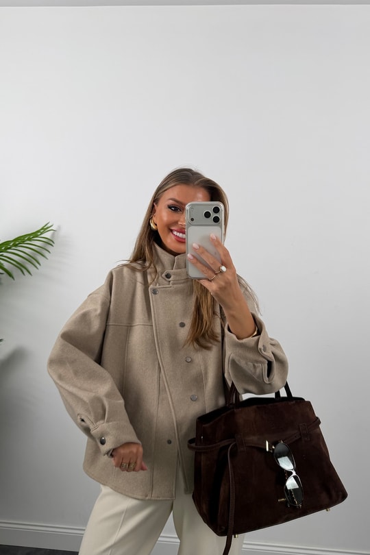 Premium Seri Dik Yaka Çıtçıtlı Kaşe Ceket Bej