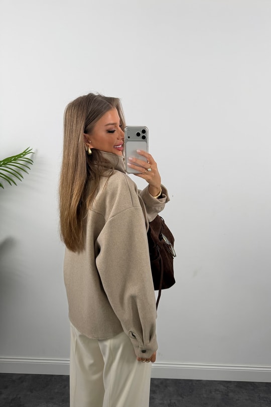 Premium Seri Dik Yaka Çıtçıtlı Kaşe Ceket Bej