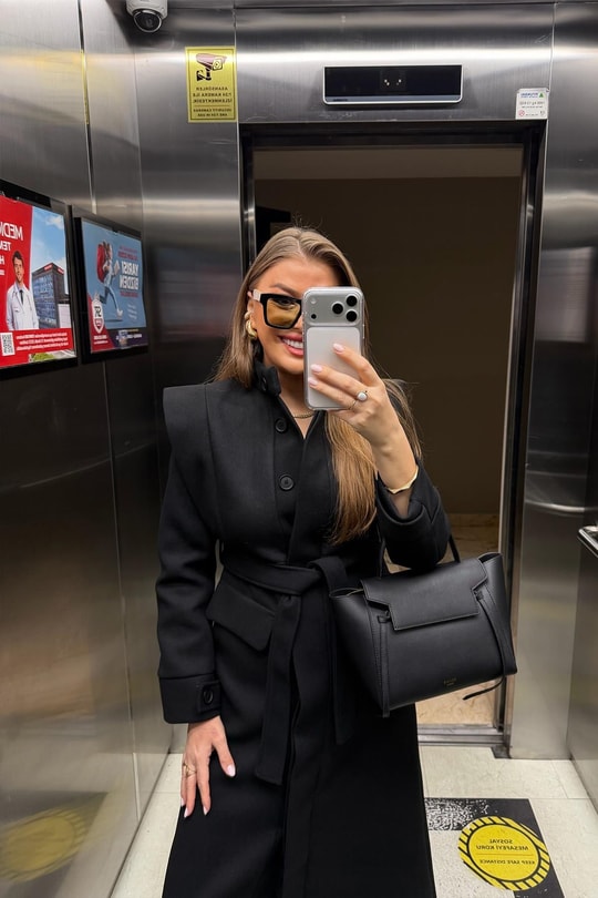 Premium Seri Dik Yaka Maxi Kaşe Kaban Siyah