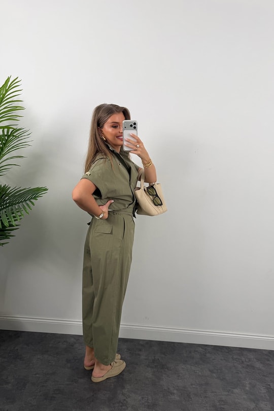 Premium Seri Dik Yaka Yelek Pantolon Harem Takım Haki