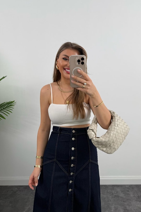 Premium Seri Dikiş Detaylı Midi Boy Jean Etek