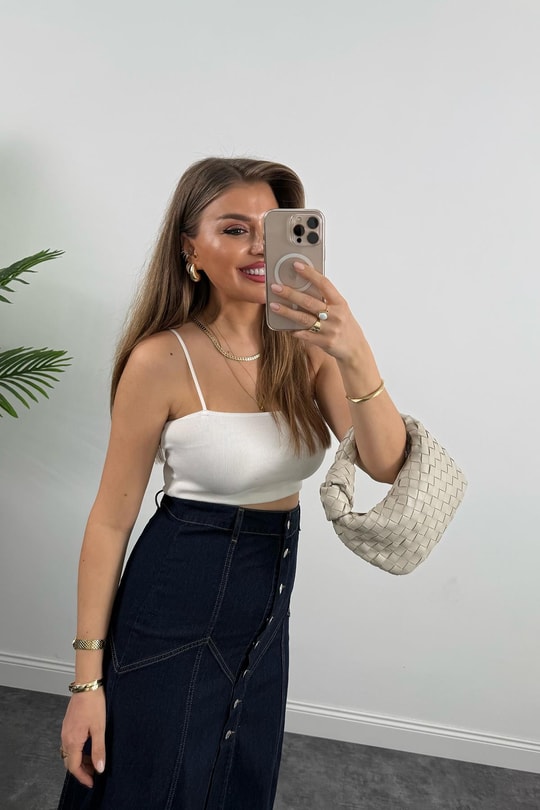 Premium Seri Dikiş Detaylı Midi Boy Jean Etek