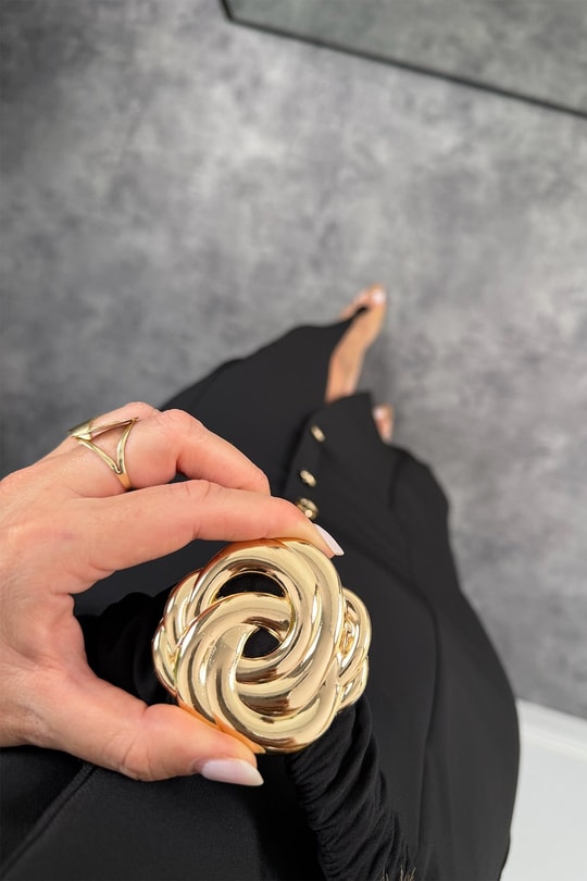 Premium Seri Double Kumaş Gold Kemerli Kalem Elbise Siyah